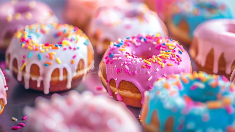 Разноцветные фаршированные пончики с посыпками стоковое фото