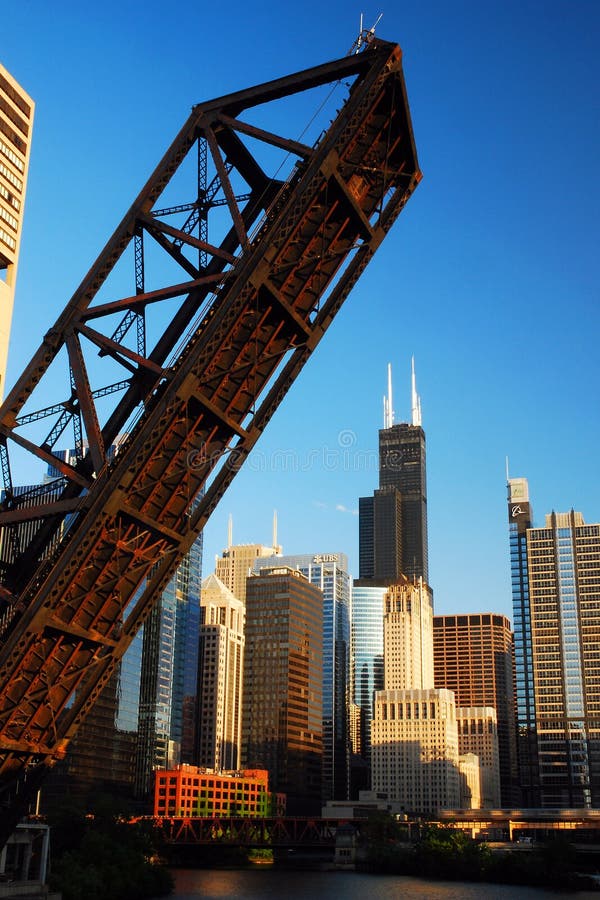 The Kedzie Bridge is in a permanent open position in Chicago. The Kedzie Bridge is in a permanent open position in Chicago