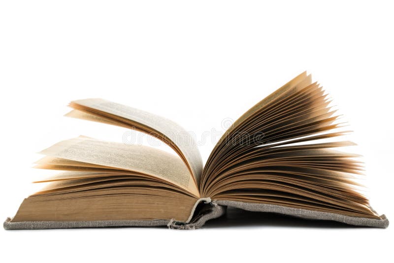 Раскрытая винтажная книга в старой крышке ткани лежит на предпосылке изолированной белизной Горизонтальная рамка стоковое фото rf Раскрытая винтажная книга в старой крышке ткани лежит на предпосылке изолированной белизной Горизонтальная рамка стоковое фото rf