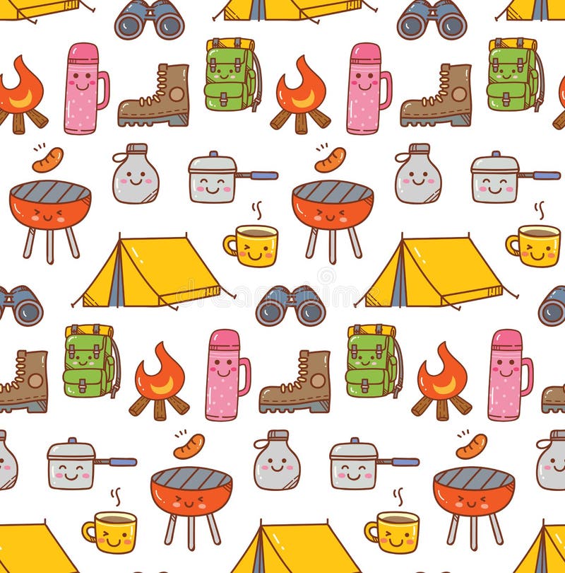 Располагаясь лагерем kawaii вещества doodle безшовная предпосылка бесплатная иллюстрация Располагаясь лагерем kawaii вещества doodle безшовная предпосылка бесплатная иллюстрация
