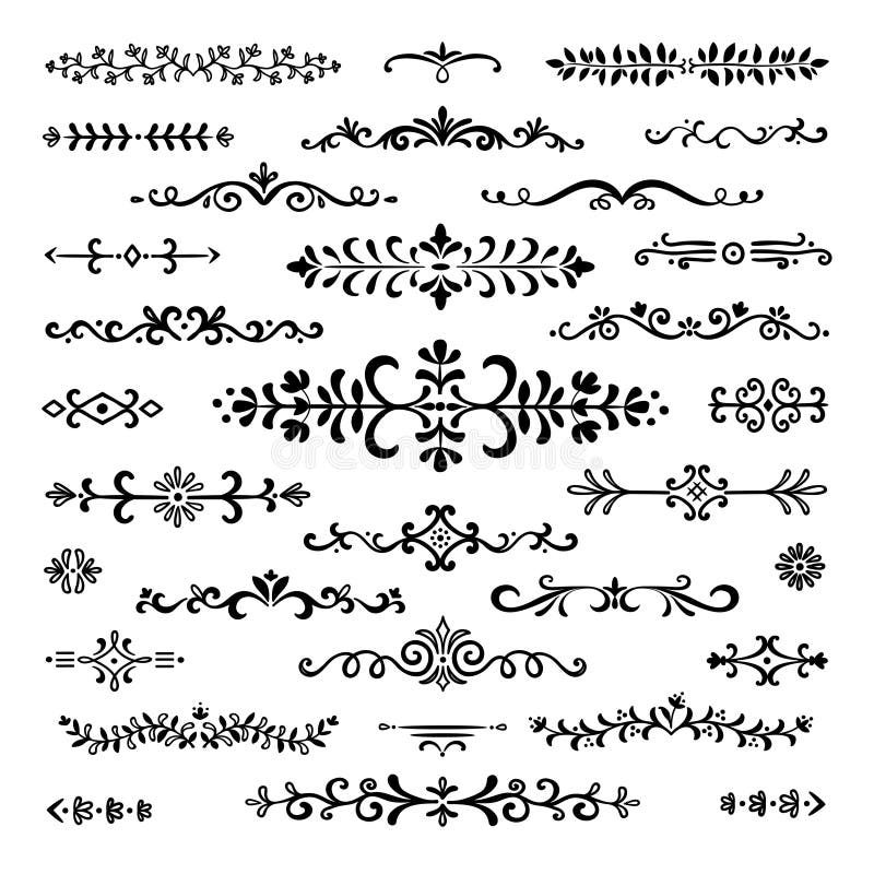 Рассекатели руки вычерченные Линии винтажный перерыв текста doodle линии раздела scribble украшения орнаментальной границы раздел иллюстрация штока