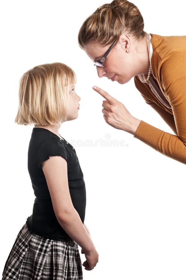 Teacher lectures young schoolgirl on white background. Teacher lectures young schoolgirl on white background