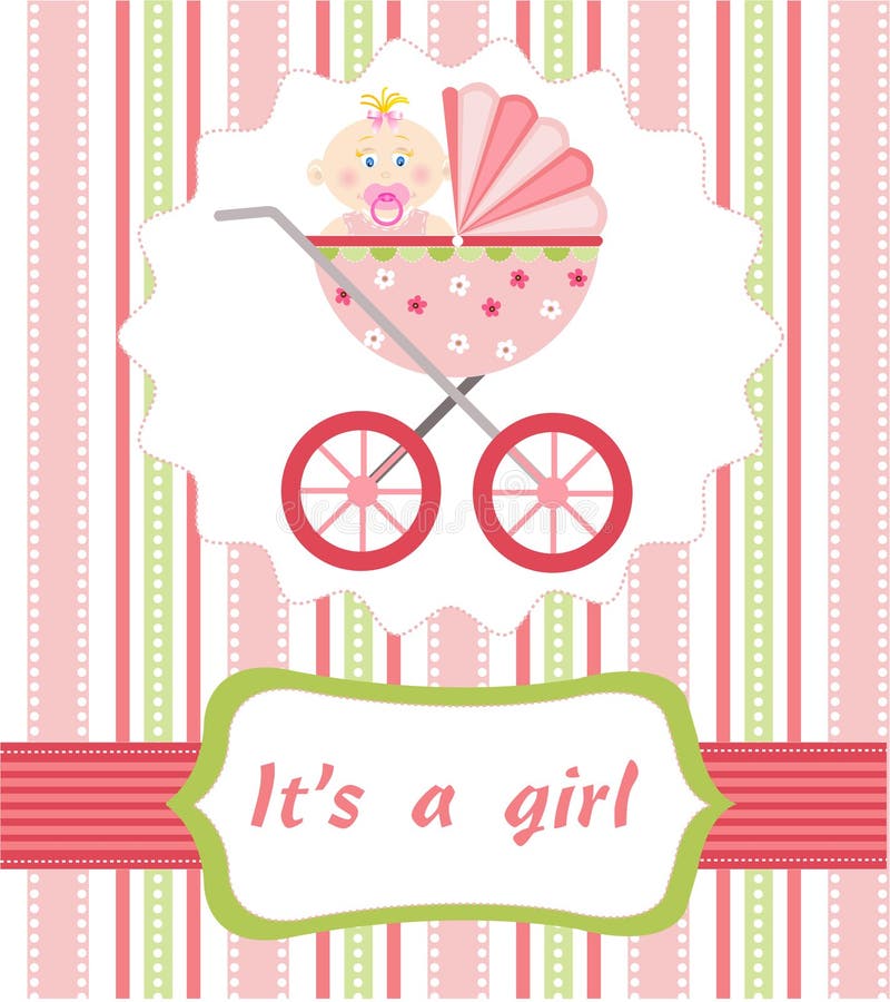 Baby girl arrival on the pink background. Baby girl arrival on the pink background