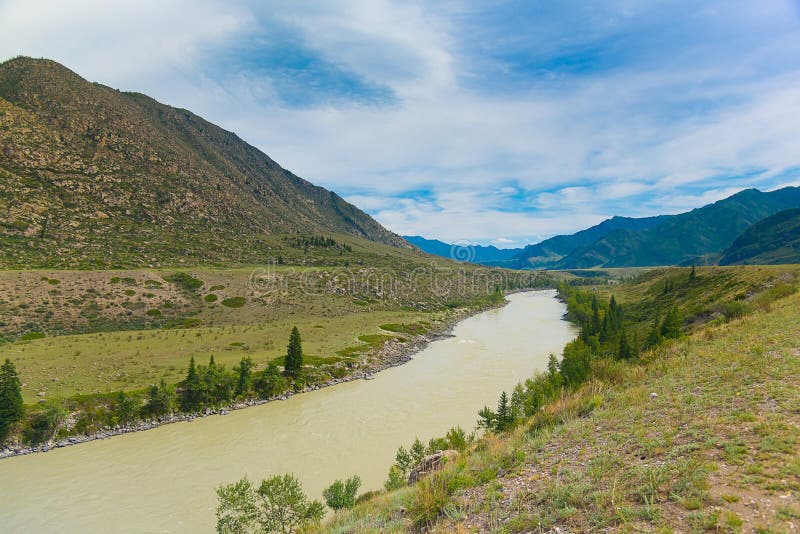 Река на летний день, республика Katun Altai, Россия стоковые изображения rf Река на летний день, республика Katun Altai, Россия стоковые изображения rf