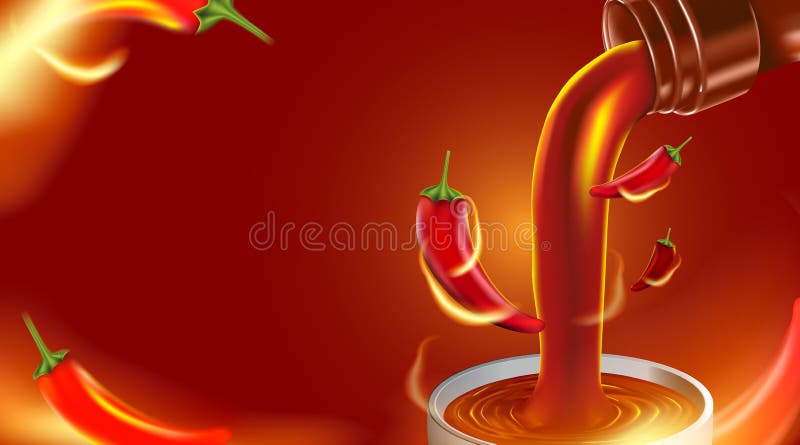 Реклама продукта острого соуса chilli и перец чили в виде огня с поджечь воздействием огня на черном фоне, иллюстрации 3d бесплатная иллюстрация