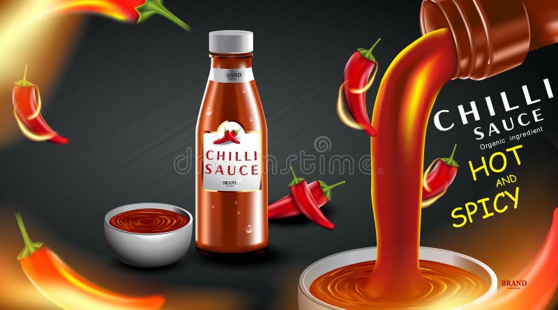 Реклама продукта острого соуса chilli и перец чили в виде огня с поджечь воздействием огня на черной иллюстрации фона 3d бесплатная иллюстрация