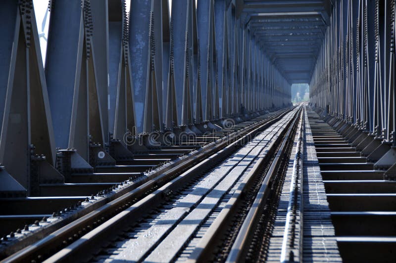 Рельсы железнодорожного моста утюга. взгляд перспективы стоковые фото