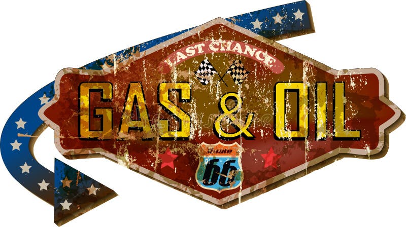 Grungy retro route 66 gas station street sign,vector illustration. Grungy retro route 66 gas station street sign,vector illustration