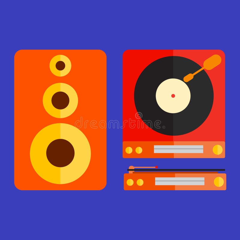 Ретро плоская иллюстрация turntable и диктора иллюстрация вектора Ретро плоская иллюстрация turntable и диктора иллюстрация вектора