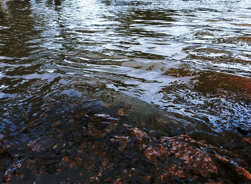 речной камень с небольшой волной и блестящей водой стоковые изображения rf