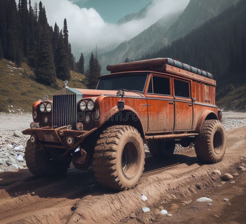 ржавая грязь на бездорожье 4x4 поднят винтажный кемпер конверсия джип высадка на горных дорогах бесплатная иллюстрация