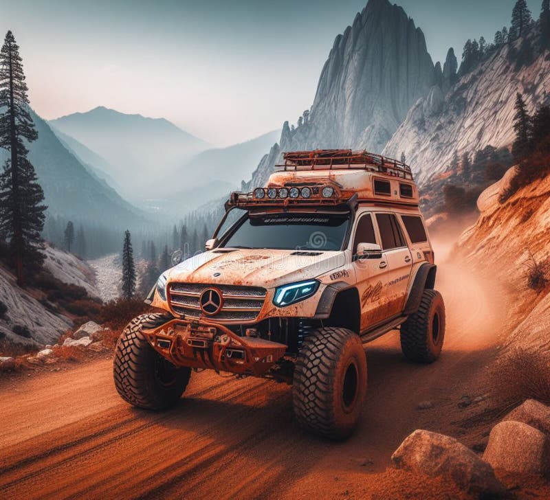 ржавая грязь на бездорожье 4x4 поднят винтажный кемпер конверсия джип высадка на горных дорогах бесплатная иллюстрация