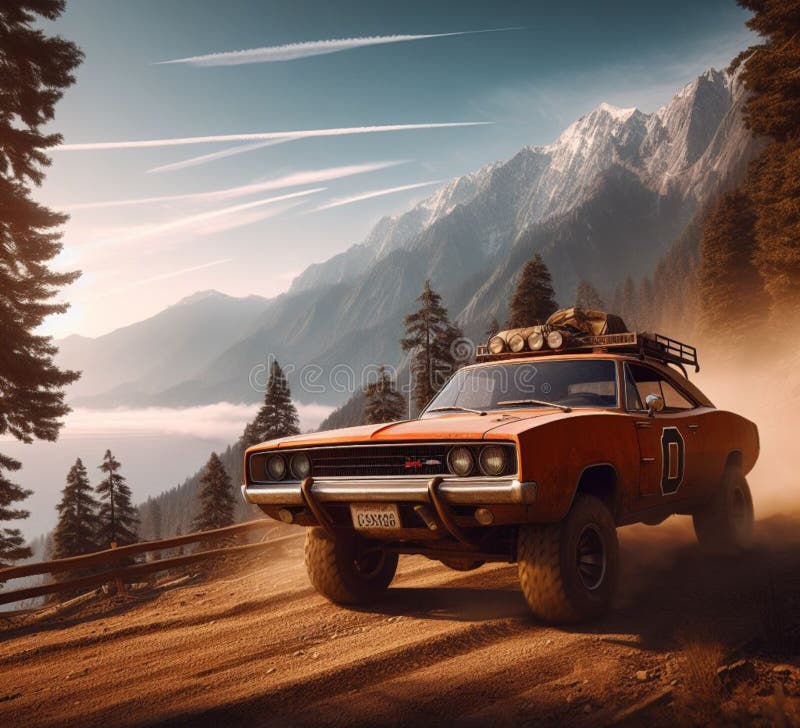ржавая грязь на бездорожье 4x4 поднят винтажный кемпер конверсия джип высадка на горных дорогах иллюстрация штока