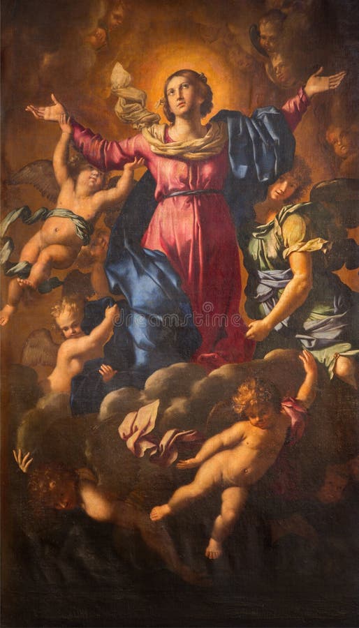 ROME, ITALY - MARCH 26, 2015: The Assumption of Virgin Mary by Domenico Cerrini (1609 - 1681) in church Chiesa Nuova (Santa Maria in Vallicella). ROME, ITALY - MARCH 26, 2015: The Assumption of Virgin Mary by Domenico Cerrini (1609 - 1681) in church Chiesa Nuova (Santa Maria in Vallicella).