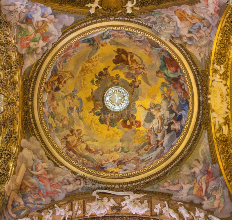 ROME, ITALY - MARCH 24, 2015: The Assumption of Virgin Mary fresco in cupola by Giovanni Domenico Cerrini (1675) in church Chiesa di Santa Maria della Vittoria. ROME, ITALY - MARCH 24, 2015: The Assumption of Virgin Mary fresco in cupola by Giovanni Domenico Cerrini (1675) in church Chiesa di Santa Maria della Vittoria.