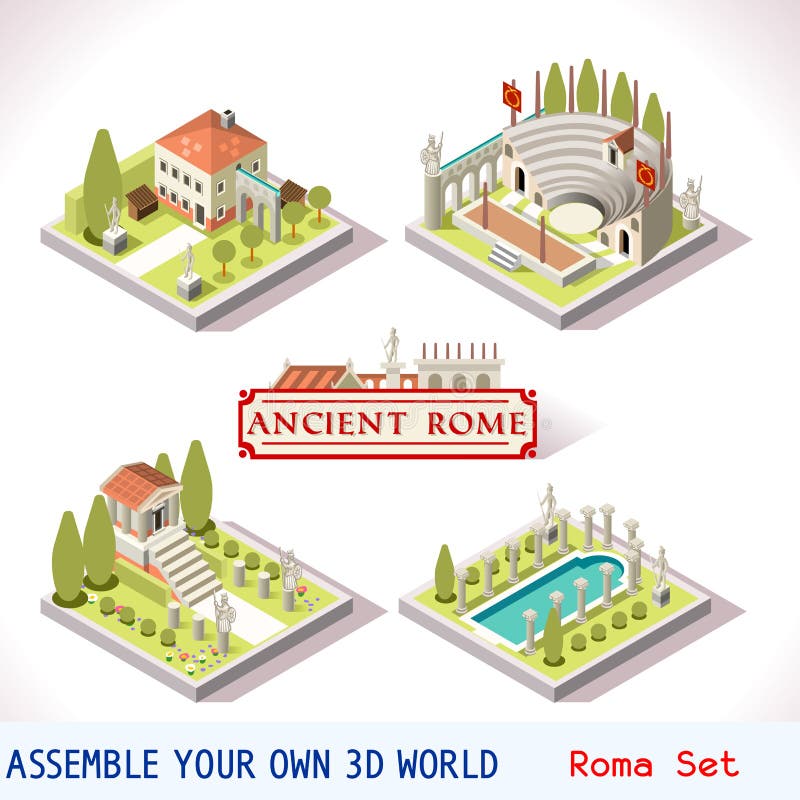 Ancient Rome Tiles for Online Strategic Game Insight and Development. Isometric Flat 3D Roman Imperial Buildings. Explore Game Phenomena of Rome Caesar Age Atmosphere. Ancient Rome Tiles for Online Strategic Game Insight and Development. Isometric Flat 3D Roman Imperial Buildings. Explore Game Phenomena of Rome Caesar Age Atmosphere