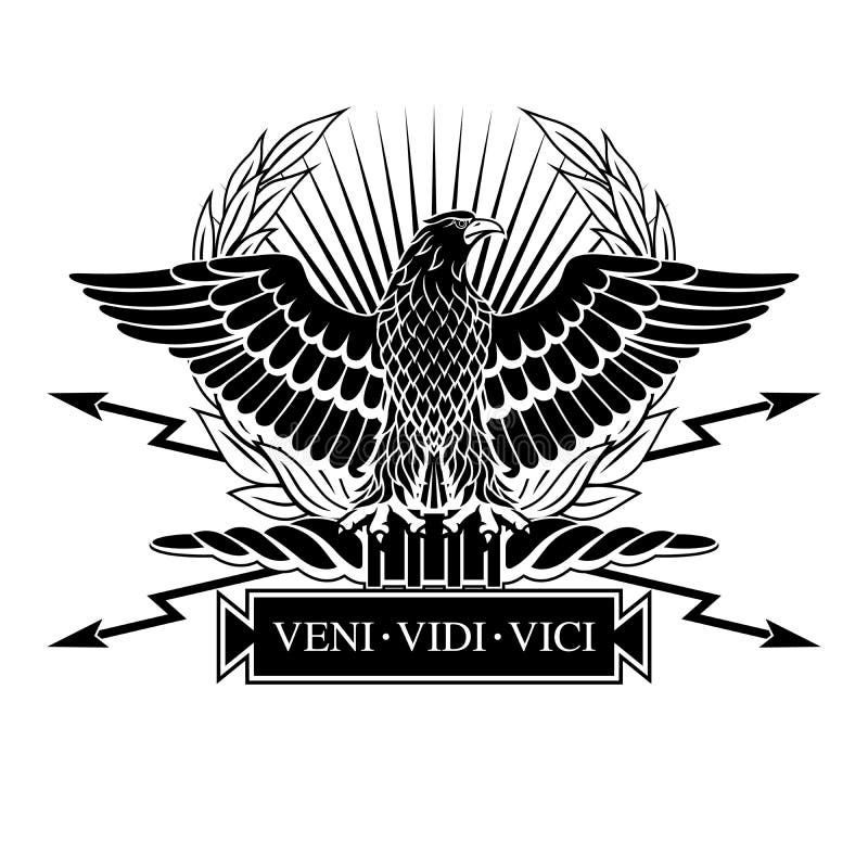 Roman Eagle with the words of Caesar`s Veni, vidi, vici I Came, I Saw, I Conquered. Roman Eagle with the words of Caesar`s Veni, vidi, vici I Came, I Saw, I Conquered