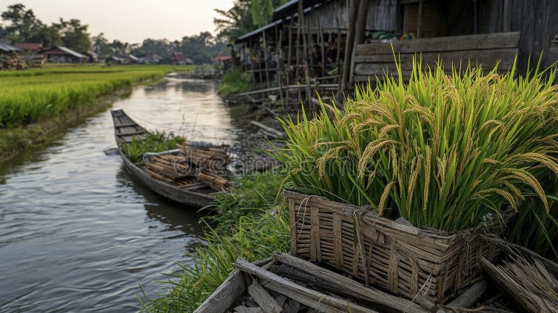 Рис уборки сцены suphanburi таиланд природа фотография сельский пейзаж закрытие сельскохозяйственных красоты бесплатная иллюстрация