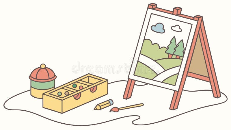 Мольберт с художественными принадлежностями, организация творческого рабочего пространства, векторный дизайн, сгенерированный ИИ бесплатная иллюстрация