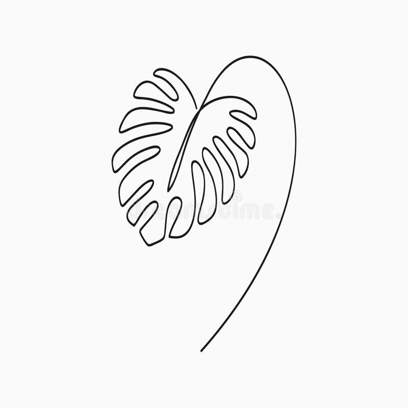 Рисунок monstera одного листа. Непрерывная линия экзотическое monstera тропических растений. Handdrawn минималистский иллюстрация. бесплатная иллюстрация