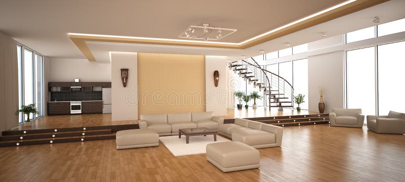 Modern interior of a drawing room (3d rendering). Modern interior of a drawing room (3d rendering)