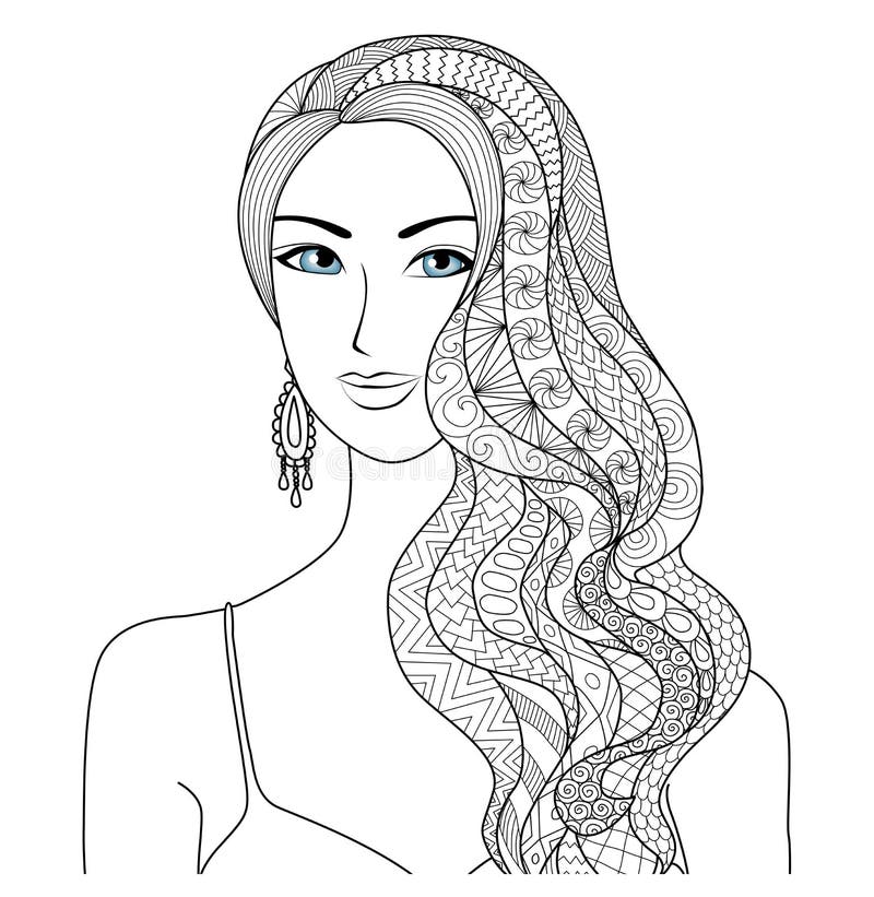 Рисуя сексуальная прическа zentangle женщины для книжка-раскраски для взрослого иллюстрация штока Рисуя сексуальная прическа zentangle женщины для книжка-раскраски для взрослого иллюстрация штока