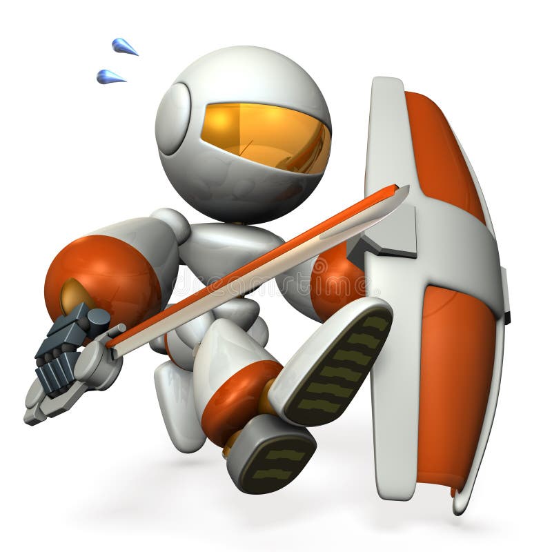Робот с большими шпагой и экраном, бегами захватить Иллюстрация штока ...