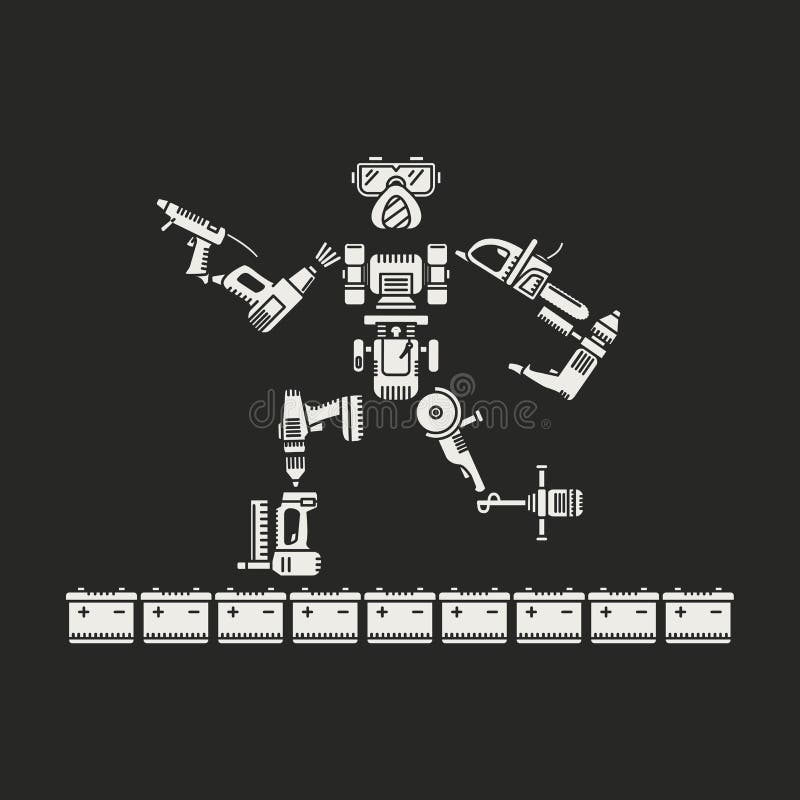 The robot is made up of various electric tools. Illustration Vector. The robot is made up of various electric tools. Illustration Vector