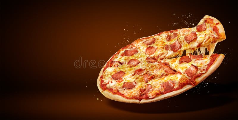 Рогулька и плакат концепции выдвиженческие для ресторанов или pizzerias, очень вкусная пицца pepperoni вкуса, стоковые изображения rf Рогулька и плакат концепции выдвиженческие для ресторанов или pizzerias, очень вкусная пицца pepperoni вкуса, стоковые изображения rf