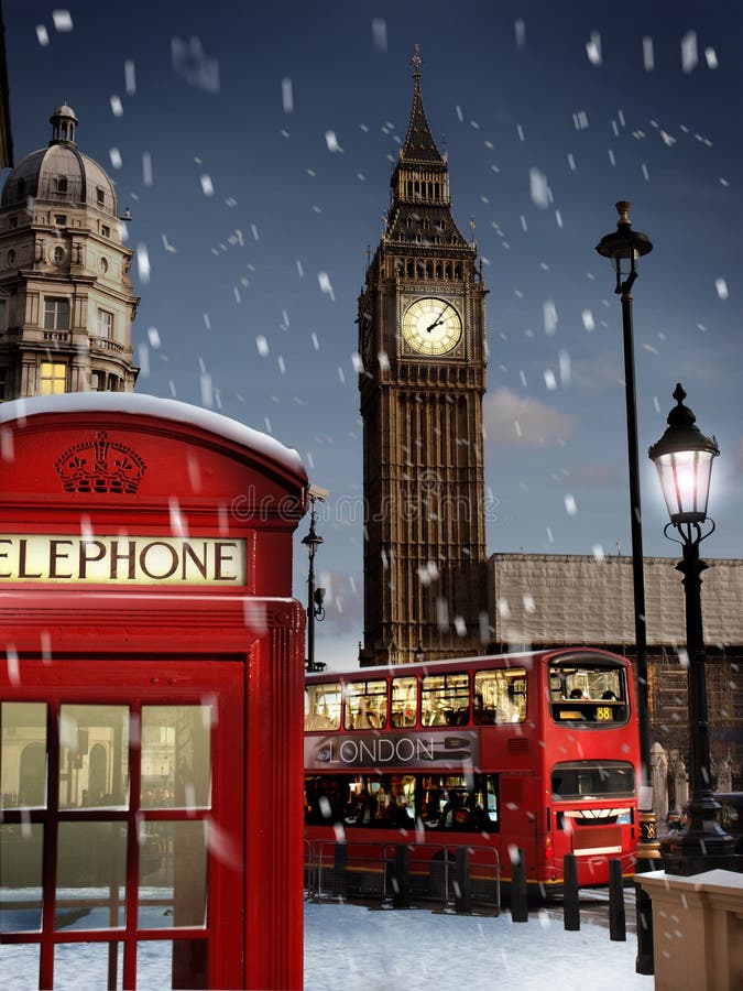 London Scene with snow falling. London Scene with snow falling