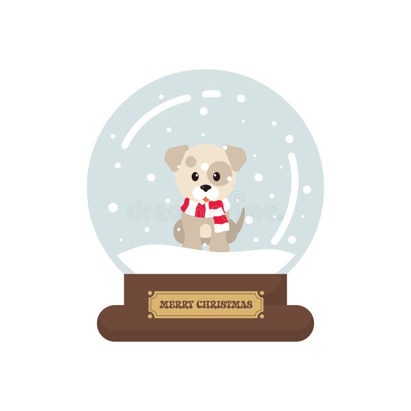 Рождество шаржа милое с snowglobe собаки зимы на белой предпосылке иллюстрация штока