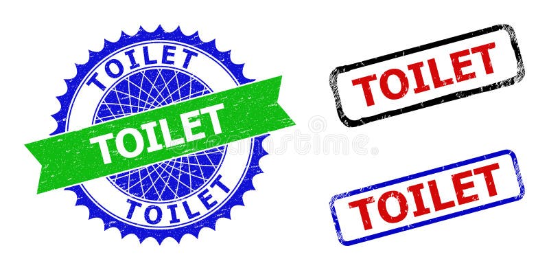 Розетка туалета и значки прямоугольника bicolor с поцарапанными стилей иллюстрация вектора