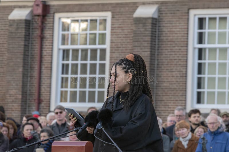 Roziena Salihu Speaking At The World Two Memorial Day February Strike At Amsterdam The Netherlands 25-2-2023. Roziena Salihu Speaking At The World Two Memorial Day February Strike At Amsterdam The Netherlands 25-2-2023.