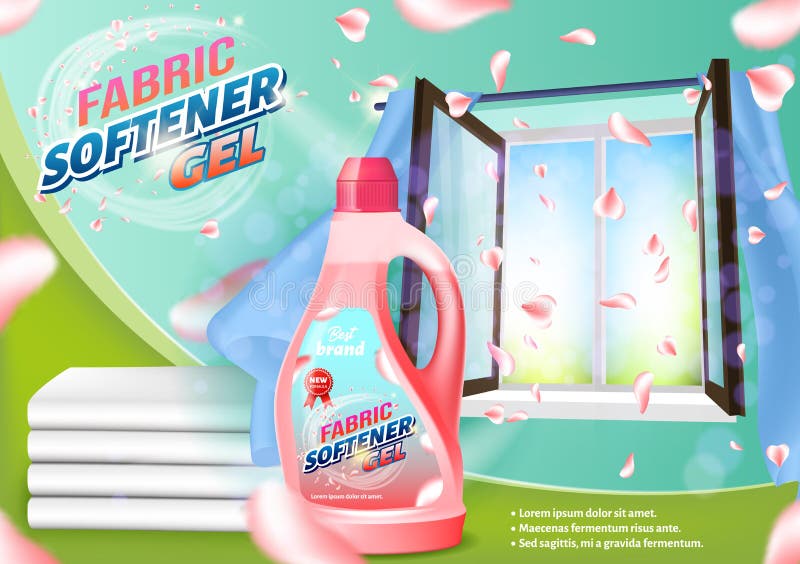 Fabric Softener Gel. Pink Liquid Bottle on Open Window Background. Detergent for Home. Vector Illustration. Cleaning Realistic. Household Chemicals. Modern Cleaning Product. Clean Laundry. Fabric Softener Gel. Pink Liquid Bottle on Open Window Background. Detergent for Home. Vector Illustration. Cleaning Realistic. Household Chemicals. Modern Cleaning Product. Clean Laundry.