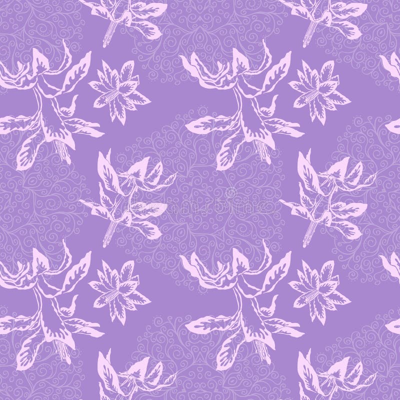 Розовые цветы кактусов и модель фиолетовых doodles безшовная бесплатная иллюстрация