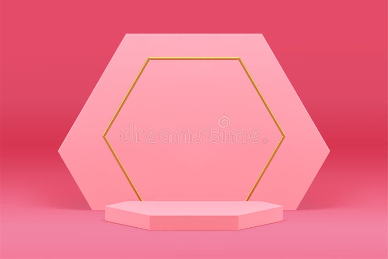 розовый 3d геометрический роскошный пьедестал натрия для фемининного косметического вектора представления продукции иллюстрация вектора