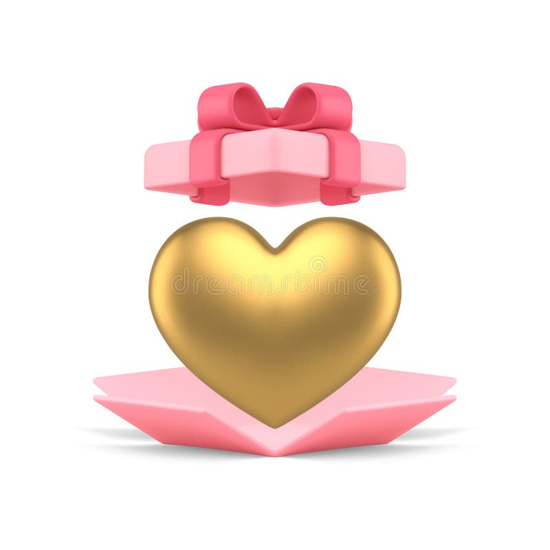 розовый открытый подарочный коробка золотистое сердце valentines романтический праздник 3d икон реалистичный вектор бесплатная иллюстрация