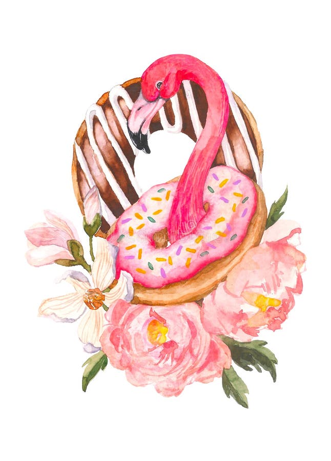 Розовый фламинго и иллюстрация акварели donuts ультрамодная на белой предпосылке Экзотическая предпосылка искусства Сладостная пу иллюстрация вектора Розовый фламинго и иллюстрация акварели donuts ультрамодная на белой предпосылке Экзотическая предпосылка искусства Сладостная пу иллюстрация вектора