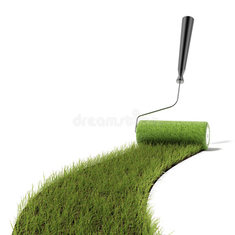 Ролик рисует дорогу зеленой травы