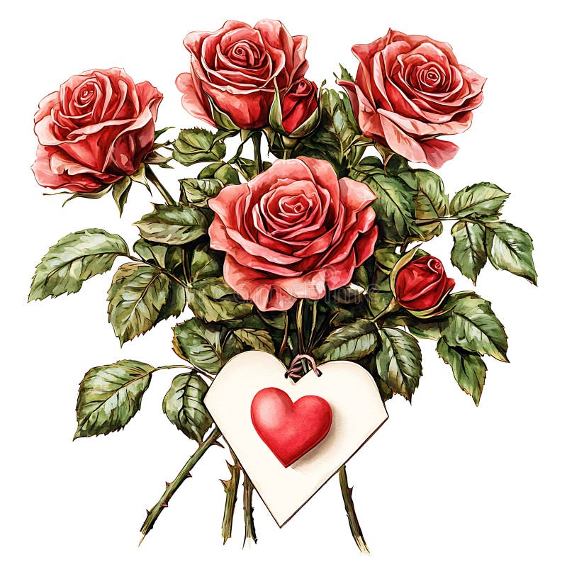 Романтический букет красных роз с маркером HeartShaped иллюстрация штока