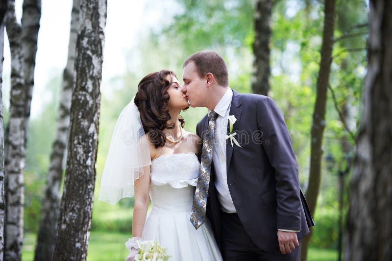 Романтичный groom поцелуя и счастливая невеста стоковая фотография Романтичный groom поцелуя и счастливая невеста стоковая фотография