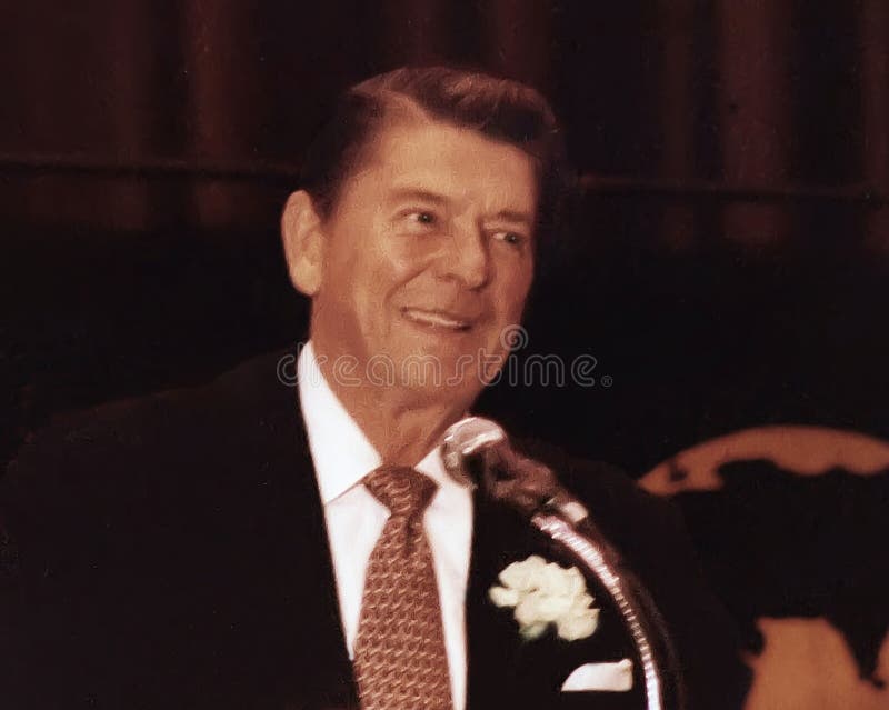 Former governor of California, and film and tv actor, Ronald Reagan, makes a dapper as a Republican presidential candidate.  He is speaking to an audience at the Chicago Council on Foreign Relations on St. Patrick`s Day, March 17, 1980.  Originally a New Deal FDR liberal Democrat, Reagan morphed into a conservative Republican. Reagan went on to win the Republican nomination and won 2 terms as 40th president of the United States.  In his latter years Reagan suffered from Alzheimer&#x27;s Disease. He died in Bel Air, California on July 5, 2004 at the age of 93. . Former governor of California, and film and tv actor, Ronald Reagan, makes a dapper as a Republican presidential candidate.  He is speaking to an audience at the Chicago Council on Foreign Relations on St. Patrick`s Day, March 17, 1980.  Originally a New Deal FDR liberal Democrat, Reagan morphed into a conservative Republican. Reagan went on to win the Republican nomination and won 2 terms as 40th president of the United States.  In his latter years Reagan suffered from Alzheimer&#x27;s Disease. He died in Bel Air, California on July 5, 2004 at the age of 93.