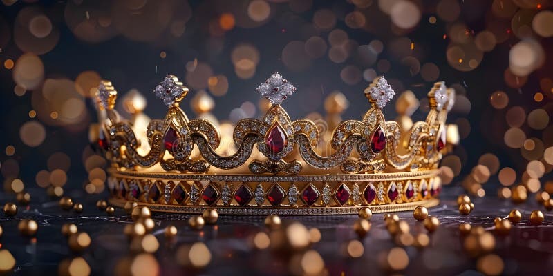 роскошная золотая корона, украшенная ослепительными драгоценными камнями, символизирующими репутацию королевской семьи. роялти иллюстрация штока