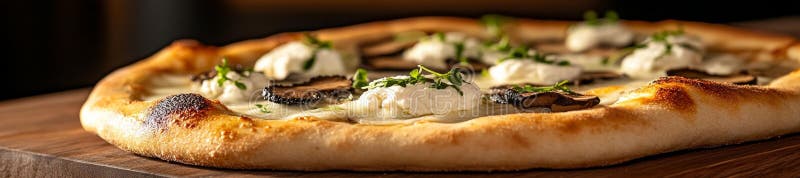 Роскошная пицца с грибами из черного трюфеля и сметаной Ricotta иллюстрация вектора