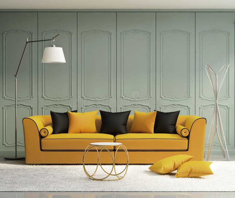 Luxury light green living room with yellow sofa. Luxury light green living room with yellow sofa