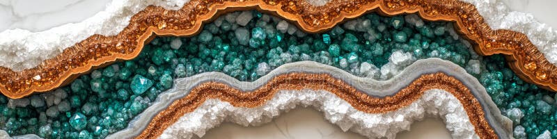 Роскошная Слоновая Медь И Зеленый Друзь Geode Текстура Абстрактный Минеральный Фон С Волнистой Узором иллюстрация вектора
