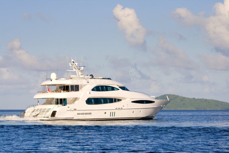 Luxury modern recreational yacht near LaDigue Island in Seychelles. Luxury modern recreational yacht near LaDigue Island in Seychelles
