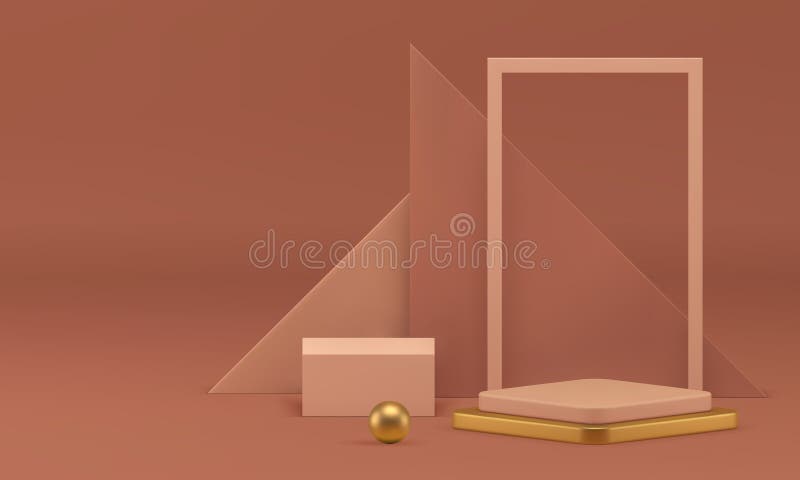 роскошный beige 3d showroom golden podium с геометрическим фоном на стене реалистичный вектор иллюстрация штока