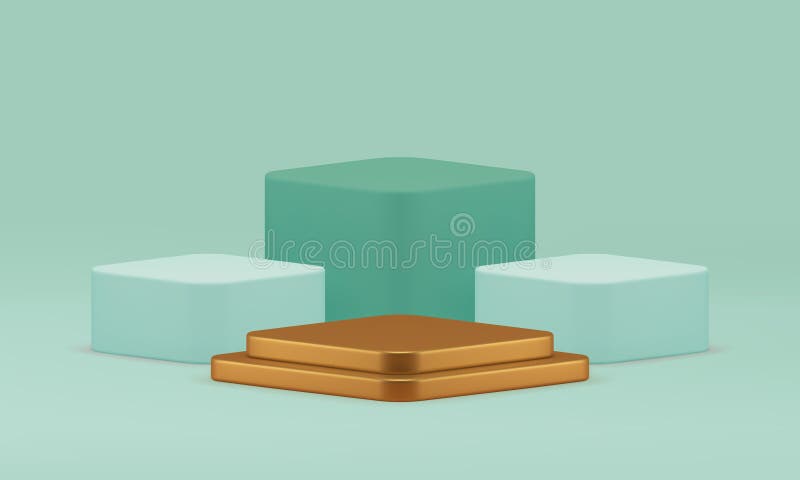 роскошный геометрический 3d пьедестал подиума с зеленым кубиком на стене реалистичный вектор бесплатная иллюстрация