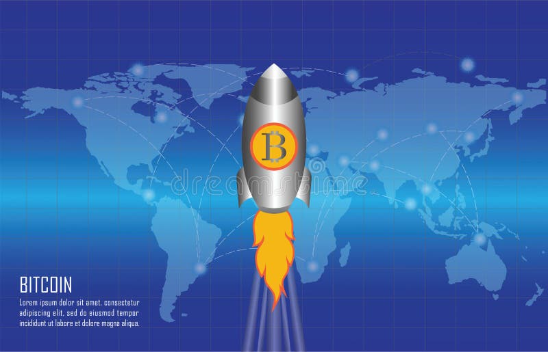 Рост Bitcoin схематический с ракетной установкой логотипа bitcoin на w бесплатная иллюстрация